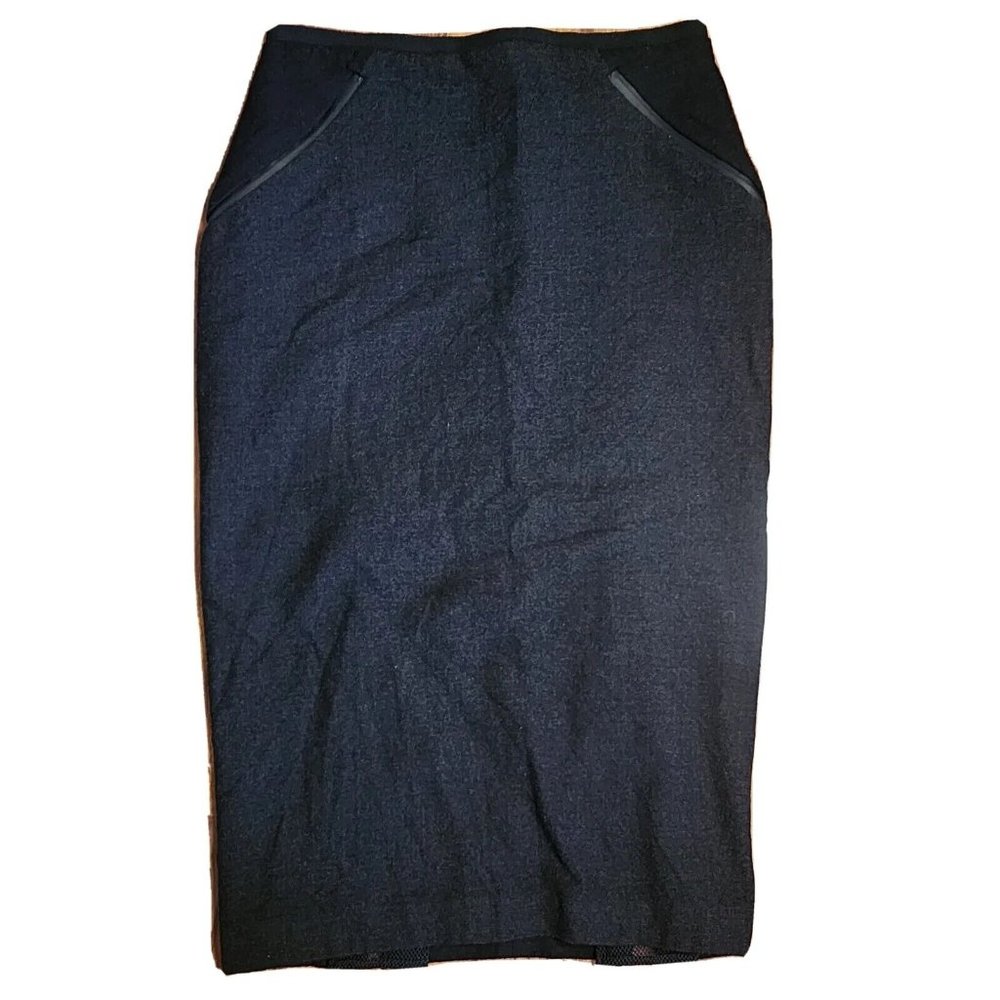 ELLIE TAHARI Solid All Black Gray Wool Blend‎ Pencil Zip Up Skirt Womens Size 2